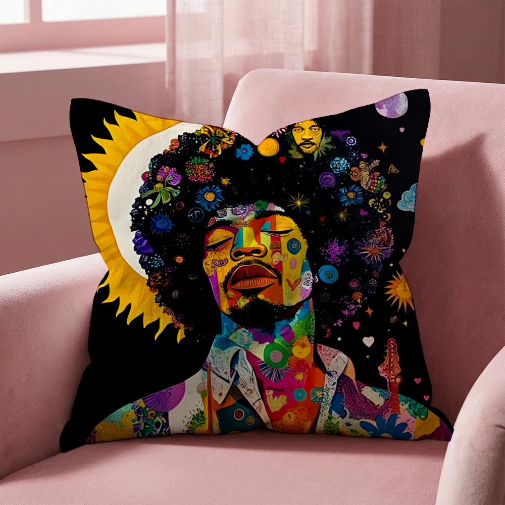 SingerJ-Jimi H-Hendrix Cushion Cover Multi-Scene Pillow Cover for Home & Car - Reversible, Soft & Durable for Daily Use