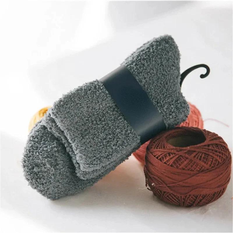 Winter Men's Half Fleece Socks Thermal Coral Fleece Pure Color Warm Thicken Soft Mid-tube Floor Home Sleep Socks for Women