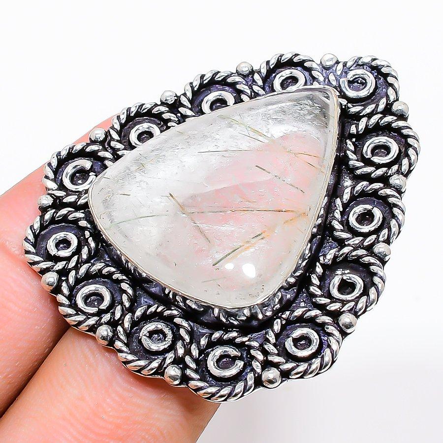 

Golden Rutile Gemstone Handmade Ethnic Jewelry Ring Size 7SR-1490