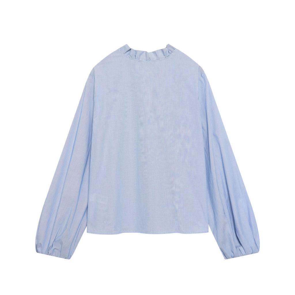 Autumn 2025 European Style Women's Long Sleeve Stand Collar Layered Poplin Shirt