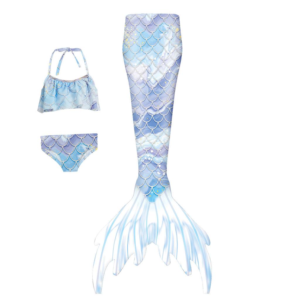 Costume da Bagno Sirena per Bambina 3 Pezzi Squame Coda di Sirena Set Bikini Bambini Spiaggia Piscina Cosplay Outfit da Bagno