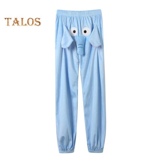 Calças de pijama com estampa de elefante de desenho animado, pernas largas, design feminino, masculino, calças de salão, cós elástico, cintura média, calças de pijama
