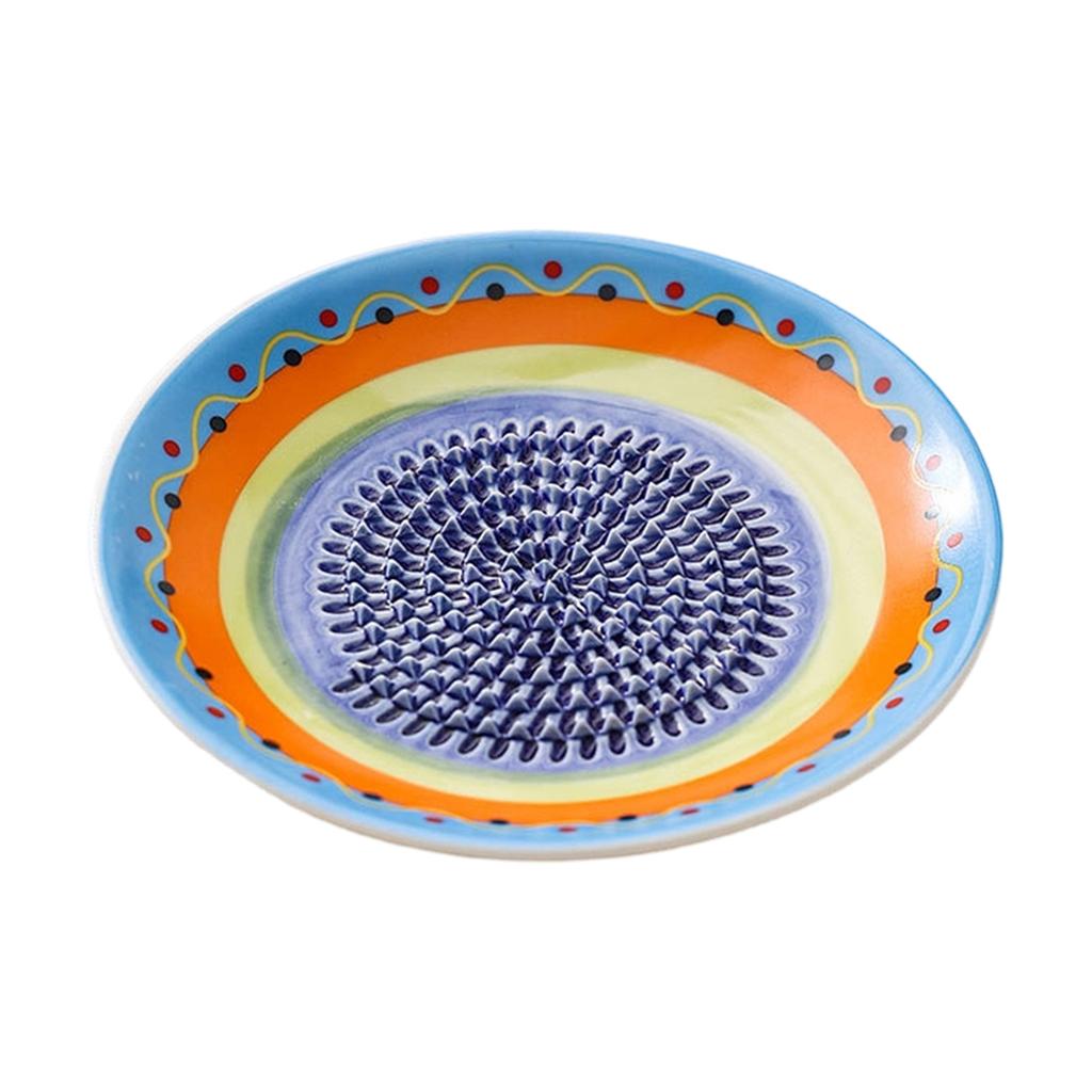 Ceramic Grinding Plate for Kitchen Use with Raised Textured Surface and Decorative Pattern Suitable for Food Preparation and Herb Grinding