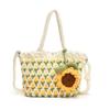 Blue Large Knitted Fabric Crossbody Bag With Certificate Pocket For Casual Outings