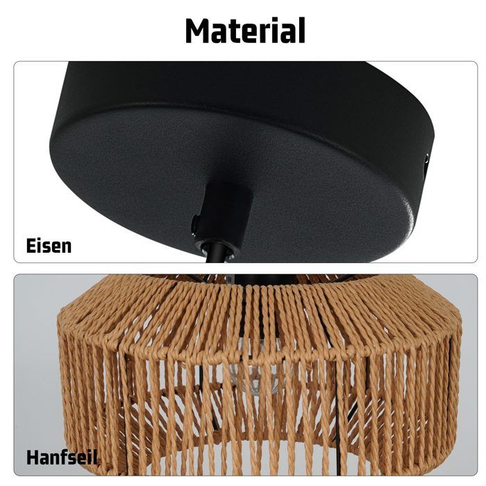 Lampe à suspension - NETTLIFE - Lanterne corde de chanvre 1 flamme - Jaune - E27 - Pour salle à manger