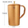 Hammered Lacqure Coated Copper Jug Pitcher with Brass Knob, Storage & Serving Water, Yoga Ayurveda Healing, Volume- 2000 ML