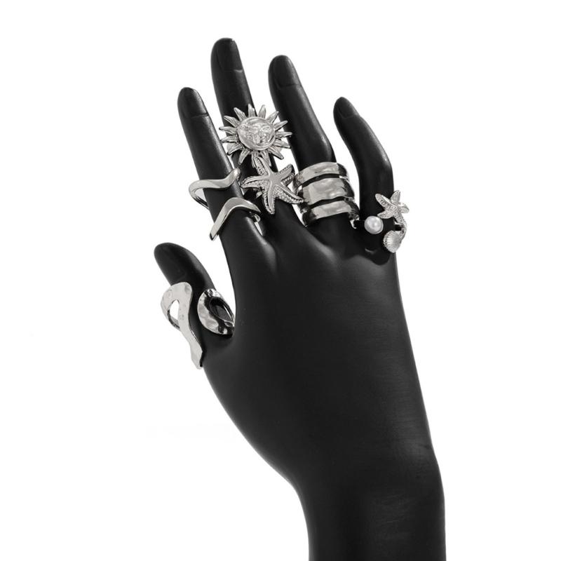 4Pcs Set Creative Scallops Starfish Open Rings for Women and Men Adjustable Knuckles Jewelry In Gold/Silver Color