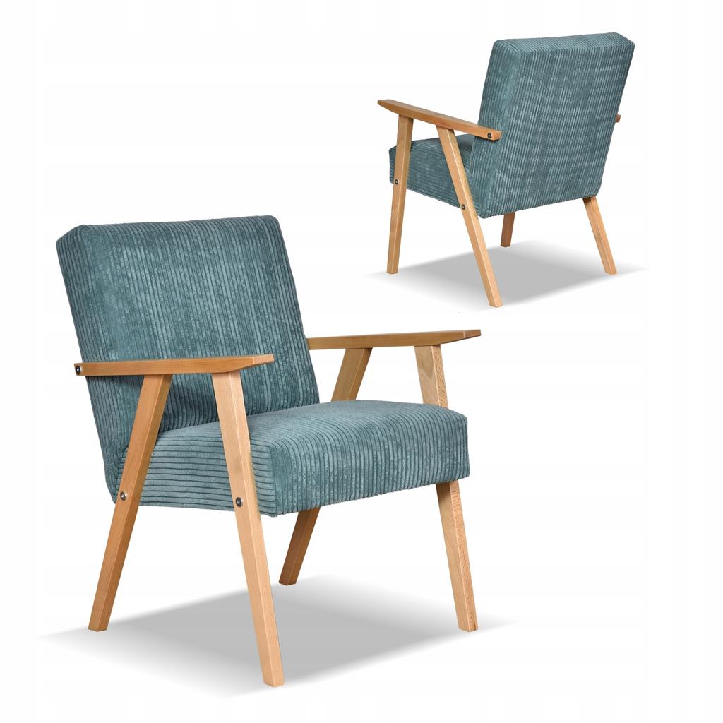 Fotel PRL zestaw retro vintage SOLER Family Meble miętowy sztruks Anafi