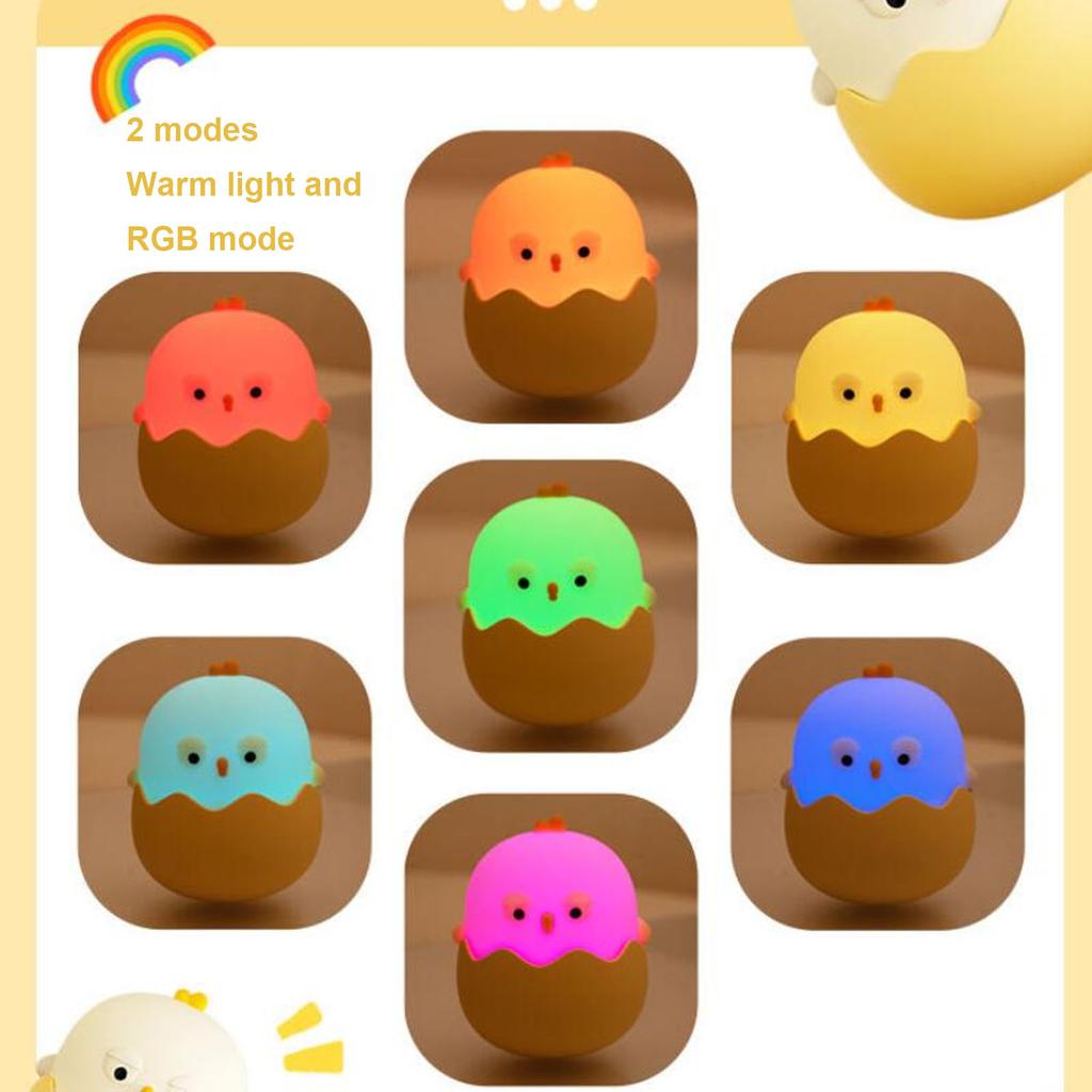 Eggshell Chick Night Light Cute 7 Color Dimmable Warm Light RGB LED Silicone Nursery Bedside Lamp for Bedroom Living Room Baby Feeding