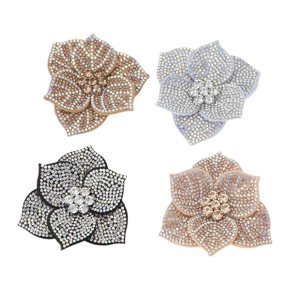 DIY Craft Rhinestone Flower Patches 3D Sew-On Applique  Headband Accessories Fabrics