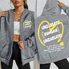Yellow Heart Art Letter Design Women Zipper Hoodie Fashion Loose Hoody Soft Sportswear Autumn Fleece Female Clothing