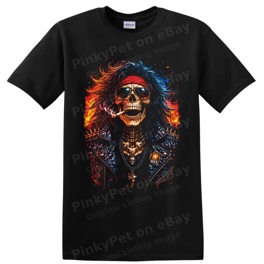 Punk Rock Skull T Shirt w/ Sunglasses Cigarette Spiked Jacket Graphic Art Tee