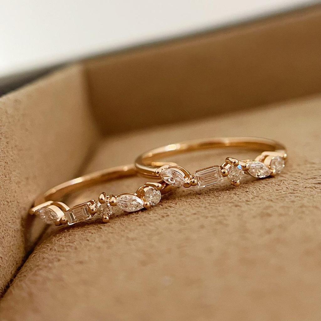 S925 Gold-Plated Sterling Silver Square Diamond Women's Ring