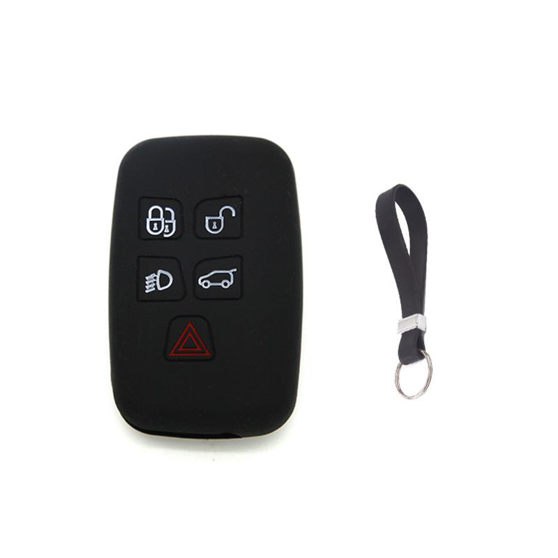 

Soft Silicone Key Fob Cover Case for Land Rover Discovery Sport Evoque Defender 5 Buttons Remote Key Shell with Lanyard No.2 Black