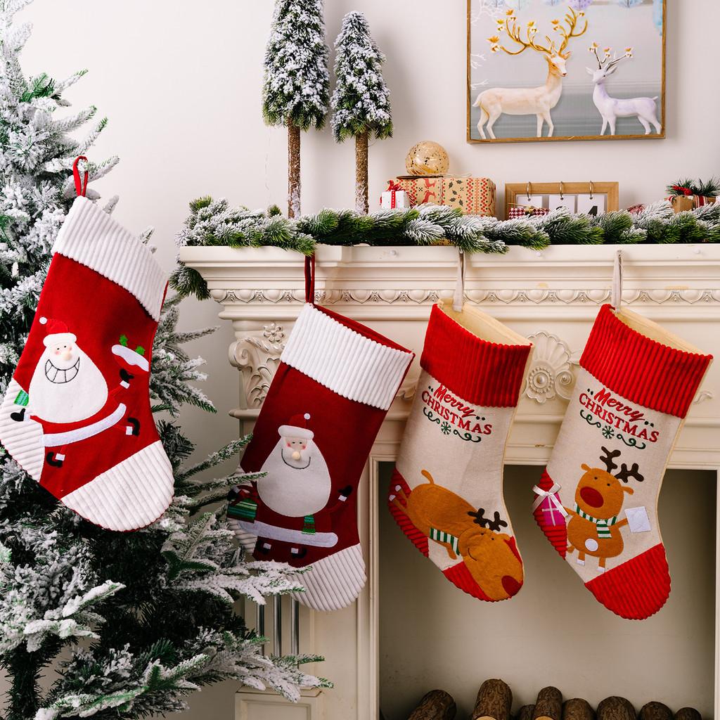 Christmas Colorful Plush Stocking With Whimsical Santa And Delightful Reindeer For Joyful Seasonal Celebrations