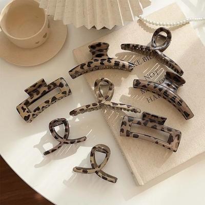 Große Kleine Leopardenmuster Haarspange für Frauen Dickes Haar Elegante Schleife Kreuz Geometrisch Fangklemme Haargriff Zubehör