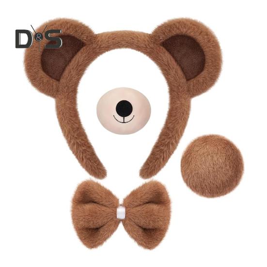 

3/4 шт./компл. повязка на голову с ушками бурого медведя, плюшевые уши животного, обруч для волос, аксессуары для косплея на Хэллоуин 4pcs