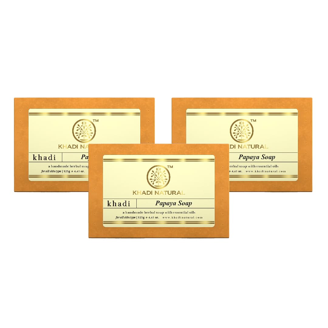 

Khadi Natural Papaya Handmade Soap For Tan Removal Moisturizing Bath Bar For All Skin Types Pack Of 3 X 125 g Each