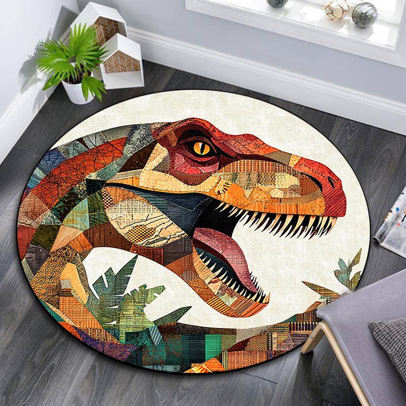 T-Rex Dinosaur Round Area Rug,Carpet Rug for Living Room Bedroom Sofa Playroom Decor,Non-slip Floor Mat