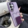 KEYSION Card Slot Holder Bag Phone Case for Samsung Galaxy S23 S24 S25 S26 Ultra 5G S26+ Transparent Glitter Kickstand Shockproof Cover