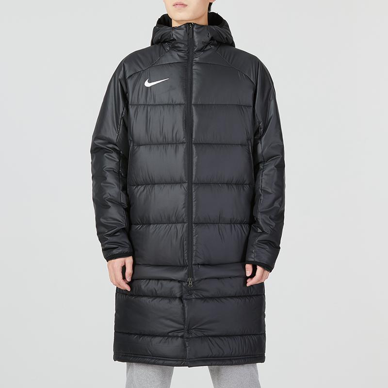 Nike Jednobarevný sportovně ležérní dlouhý bavlněný kabát s kapucí Pánské kabáty Černý DJ6307-010