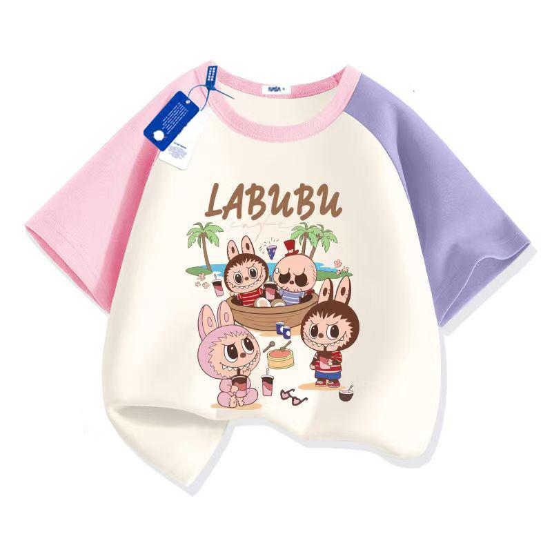 LABUBU Cartoon Anime Print Kids T-Shirt Summer Short Sleeve Tee Girl Boy T-Shirt Child Tops