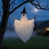 Haunted House Props Halloween Hanging Ghost with Witch Hat, Light Up Spooky Lighted Yard Outdoor Decor for Porch Tree, Scene Ornament Eerie Glow