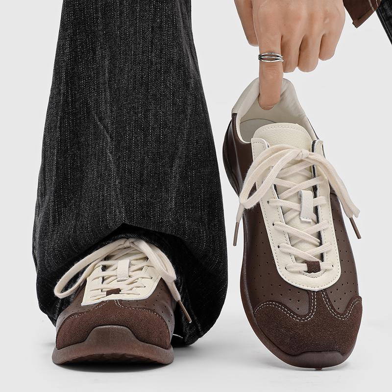 2025 High Quality Casual Retro Comfortable Shoes Tied Bicolor Pumps Round Toe Flat with Shallow Lace Up Sneakers Brown Women