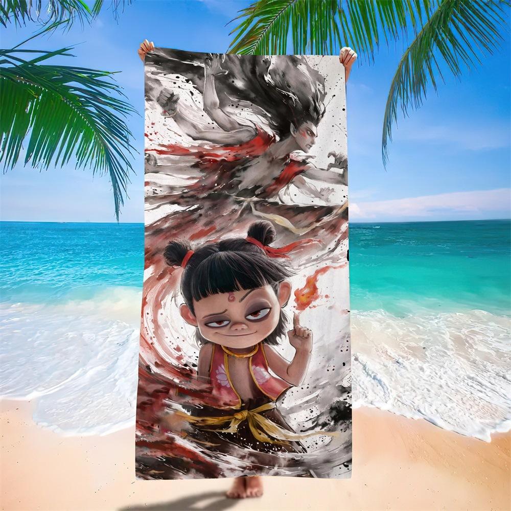 Nezha Beach Towel, Sun Protection, Quick Drying, Enlarged And Thickened Summer Seaside Vacation, Guochao Cartoon Bath Towel