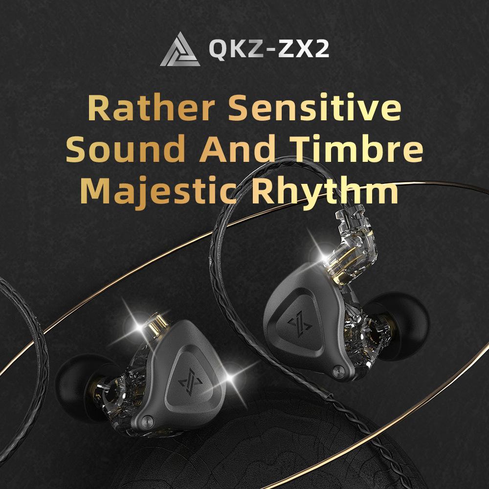 QKZ ZX2 Ear -in -ear Headphones Metal Headphone Cable Control Heavy Bass Headset Mobile Phone Running Headset