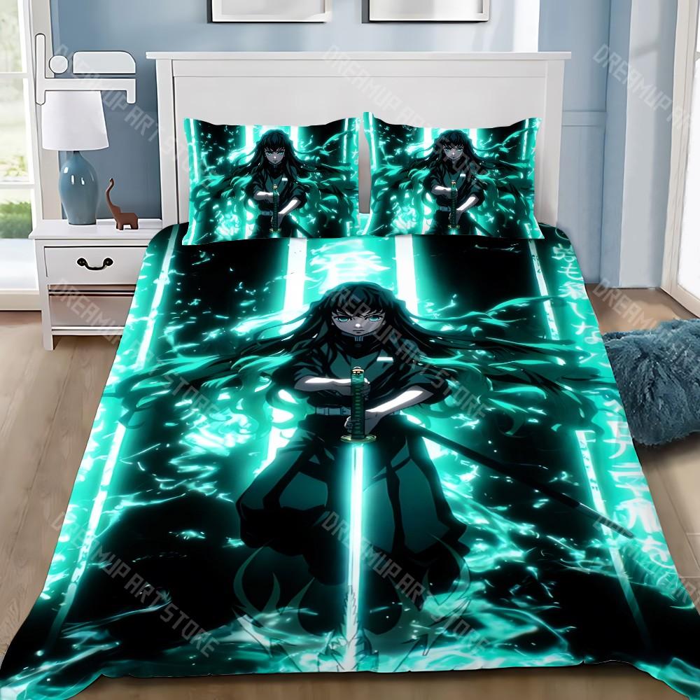 Demon Slayer Muichiro tokito Husă de Plapumă Față de Pernă Set de Lenjerie de Pat Adult Băiat Fată Decor Dormitor Cadou Copii Mărime Single