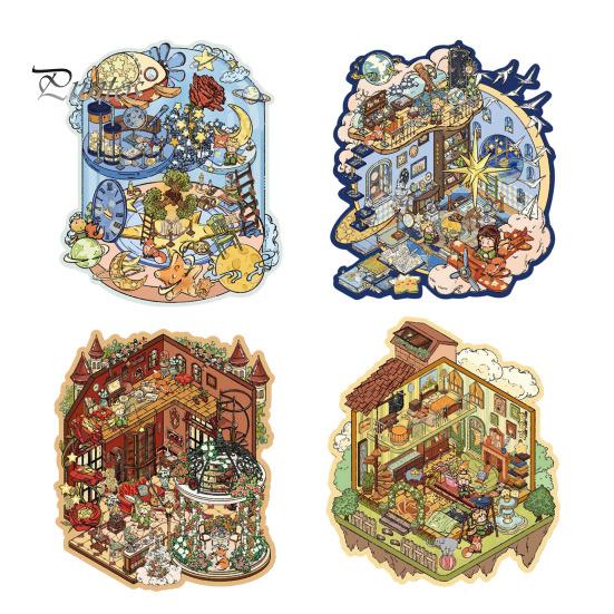 4 Pcs DIY 3D Scene Stickers Cartoon Cat Leisure Life Stickers for Adults Teen Kids Make Your Own Scene Stickers for Stress Relief