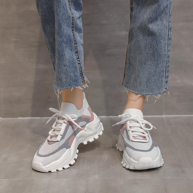 

Flying woven shoes women s 2025 summer new breathable fashion lace-up single shoes muffin platform casual sports dad shoes 35 белый