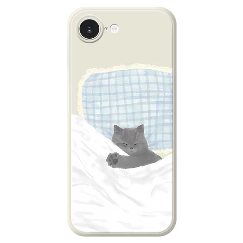

For iPhone 16e Case Cute Sleeping Cat Pattern Printing Straight Edge TPU Phone Back Cover Beige