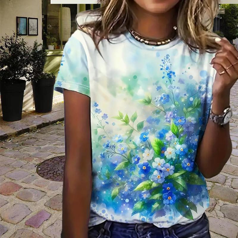 T-shirt da Donna alla Moda Bella Stampa Gatto Farfalla Rosa Divertente Casual Girocollo Maniche Corte T-shirt Estiva da Donna