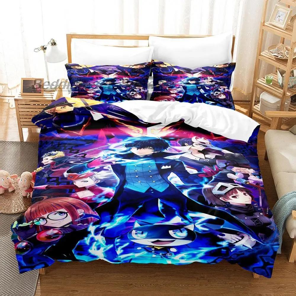 Persona 5 Bettwäscheset Einzelbett Twin Full Queen King Size Bettset Aldult Kind Schlafzimmer Bettbezugsets 3D-Druck Anime Bettlaken-Set