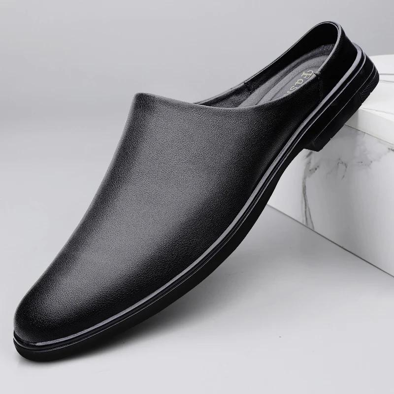

Fashion Fashion Men Half Loafers Genuine Leather Slippers 2025 New Loafer Slides Breathable Mules for Man Outdoor Lightweight Half Shoes 36 чёрный