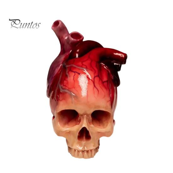 Skull Heart Figurine Spooky Life Size Skull Resin Statue Sculpture Halloween Home Office Desktop Bookshelf Decoration Ornament Festival Gift