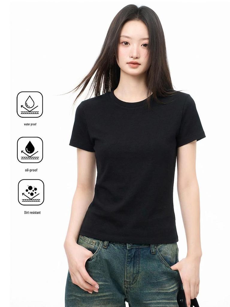 Women's Summer Cotton Three-Protection Short Sleeve T-Shirt: Waterproof, Oil-Proof, Stain-Proof
