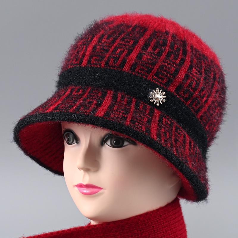 Winter new wool knitted hat women's fleece thickened hat thermal ear protection hat