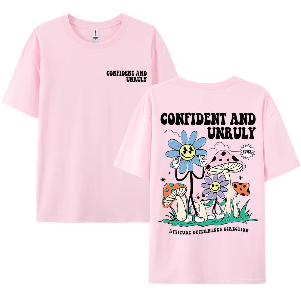 Confident And Unruly Attitude Determines Direction Letter Printing Short Sleeve Tees Summer Breathable Cotton O-Neck Men Tops