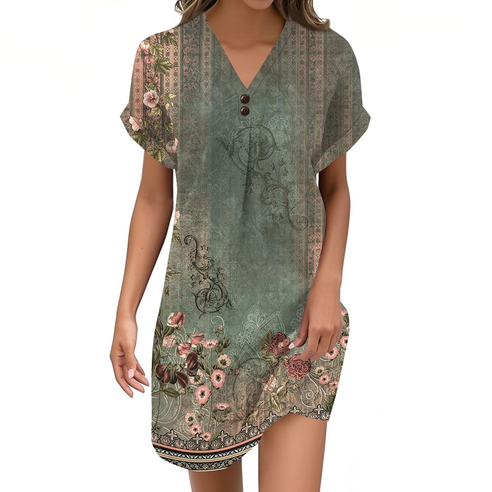 

Женский пуловер с V-образным вырезом и винтажным цветочным принтом, повседневное платье на пуговицах M