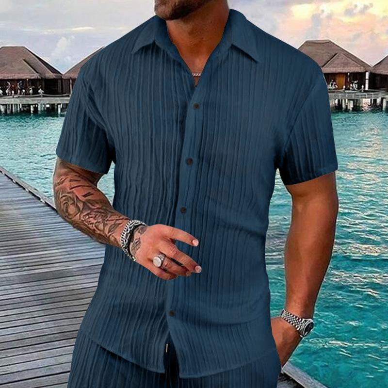 Summer Men's Casual Loose-Fit Short-Sleeved Cardigan Beach Shirt