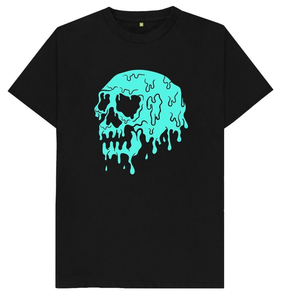 Melting Blue Skull Drip T Shirt