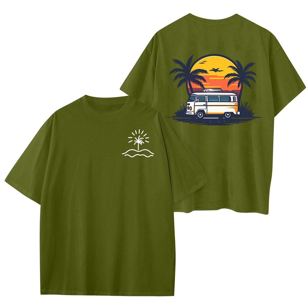 Dámské módní volné šaty s kulatým výstřihem a krátkým rukávem s havajským potiskem