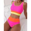 Sporty High Waist Bikinis 2026 Color Block Swimsuit Women Sexy Swimwear Female Bathers Bathing Swimming Swim Suit Beachwear XXL