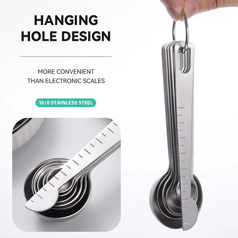 4/6/8Pcs Set Stainless Steel Measuring Spoon Cup With Scale Measuring Ruler Egg Beater Spoon Kitchen Baking Measuring Tool