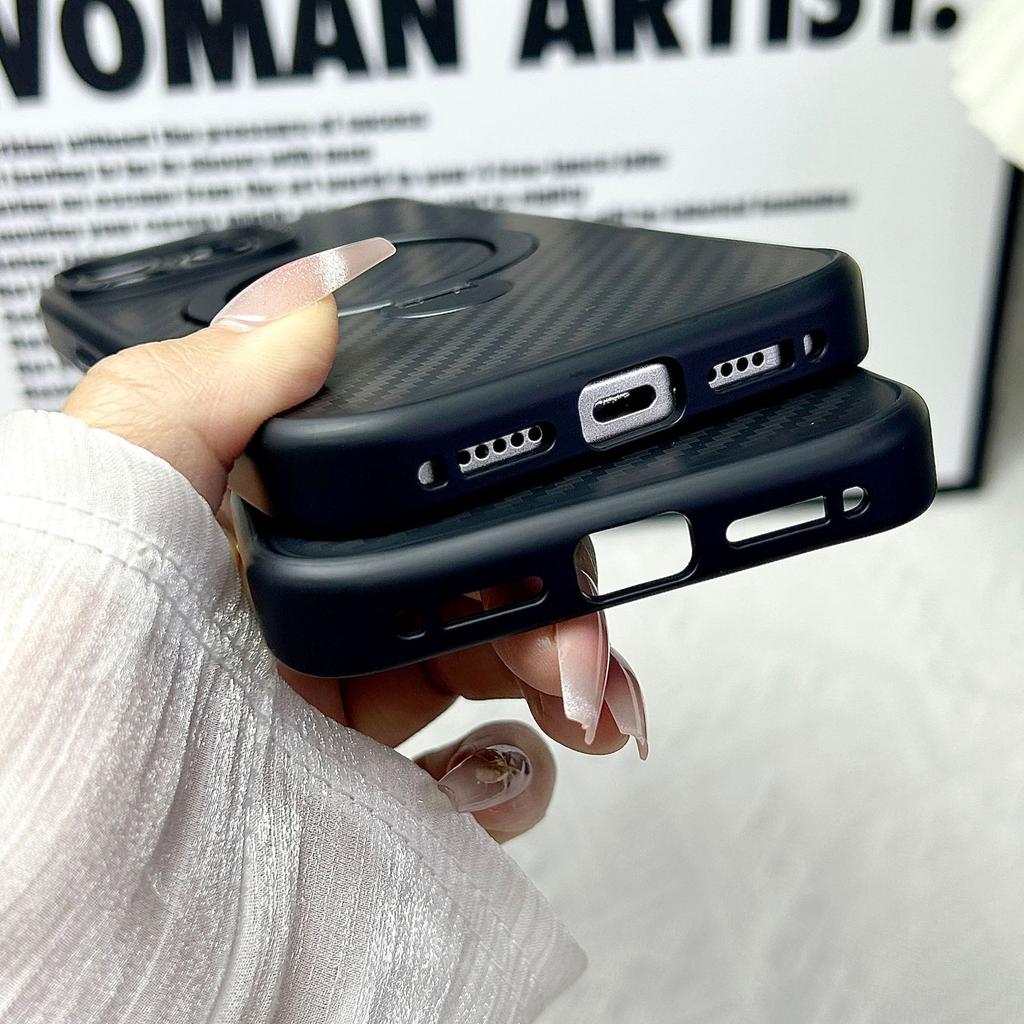 Carbon Fiber Style Case For iPhone 16 15 14 13 12 11 Pro Max Plus Strong Magnet 360° Rotation Invisible Metal Kickstand Cover