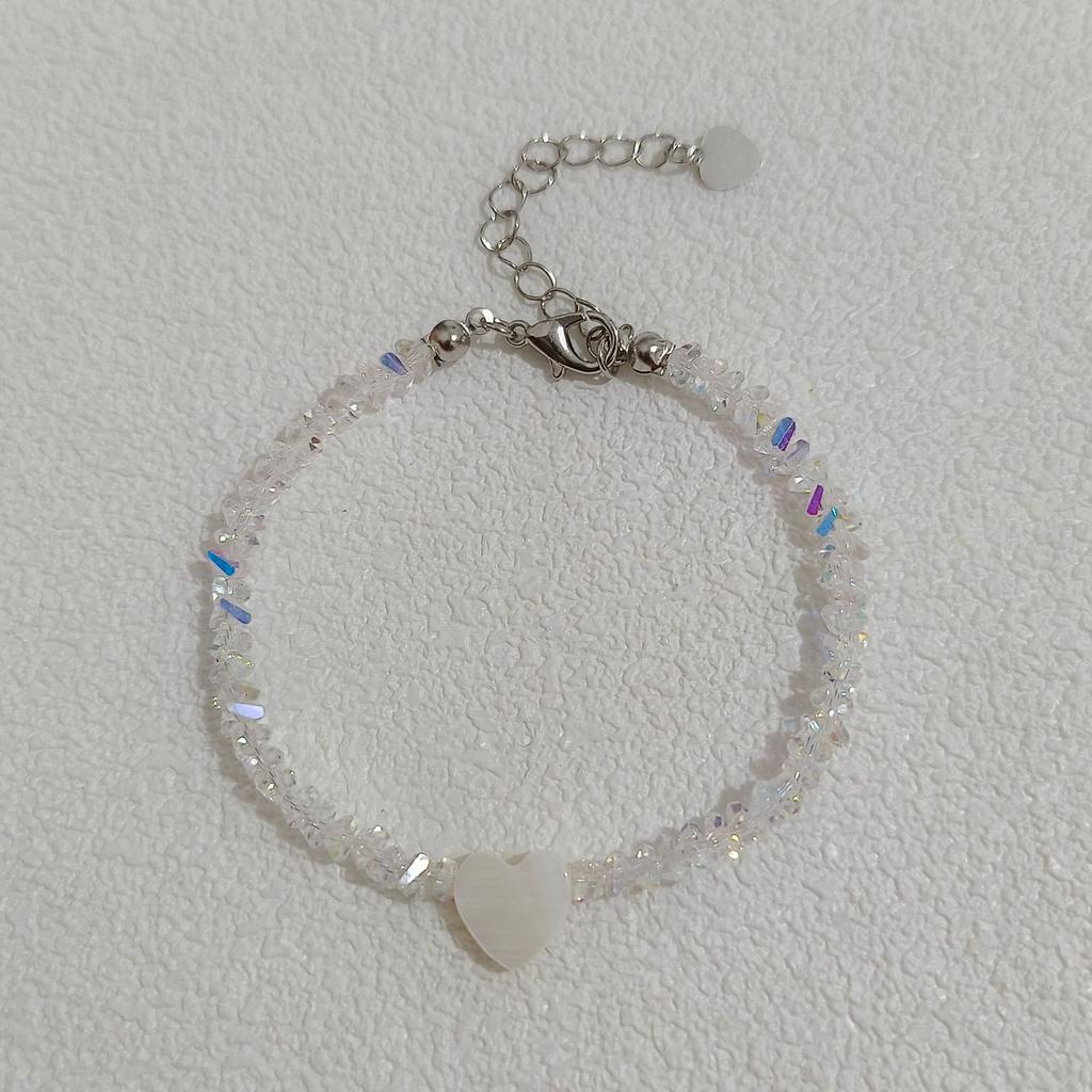 Crystal Beaded Necklace and Bracelet Set Adjustable Length Heart Pendant Jewelry Set for Women and Girls Fashion Accessories