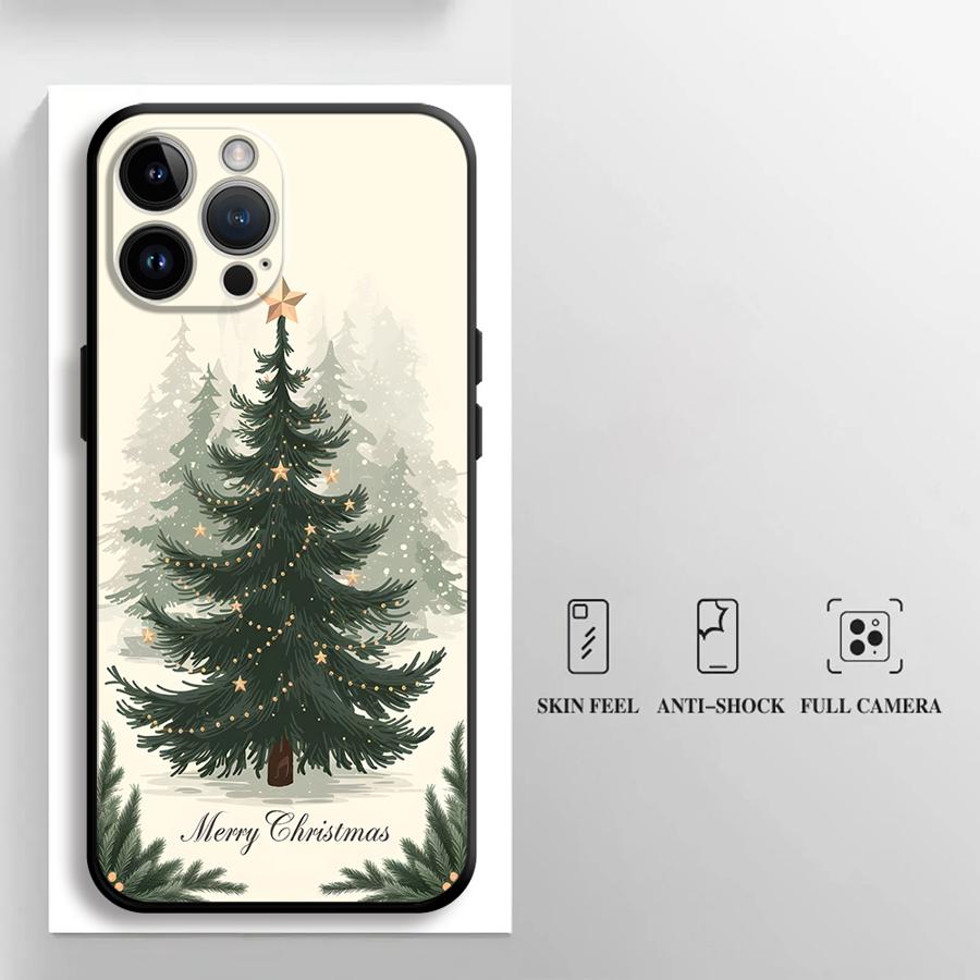 Warm Christmas Style Gift Tree Art Print Phone Case for iPhone 17 16 15 14 13 12 11 Series Pro Max Plus Double Layer Protection